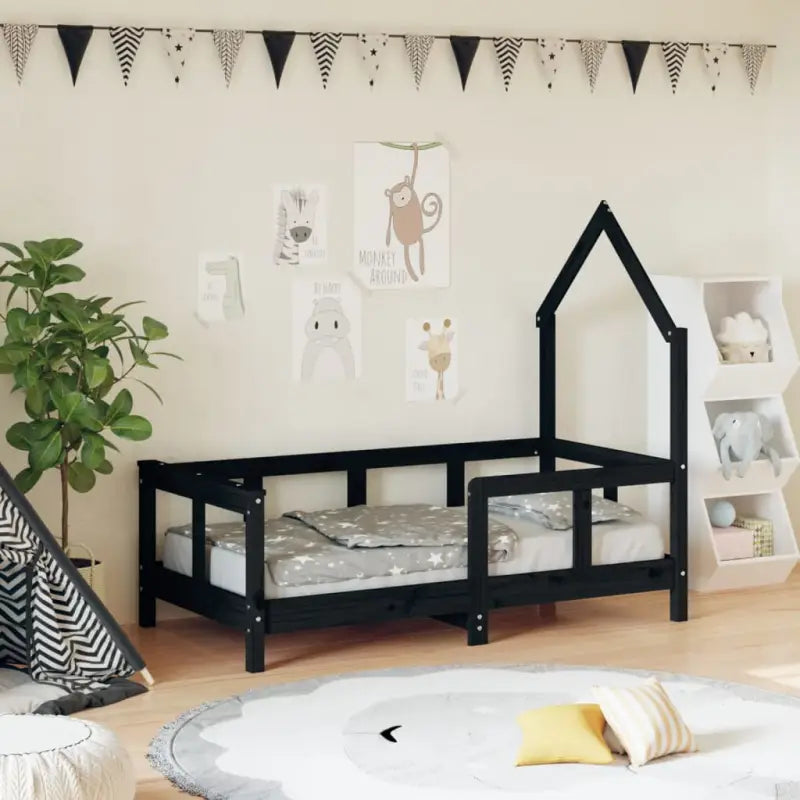 Kinderbed van massief grenenhout voor een gezellige en duurzame slaapkamer - Zwart / 70 x 140 cm - Peuter- &