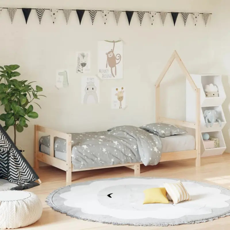Kinderbed van massief grenenhout voor een gezellige en duurzame slaapkamer - Naturel / 80 x 160 cm - Peuter- &
