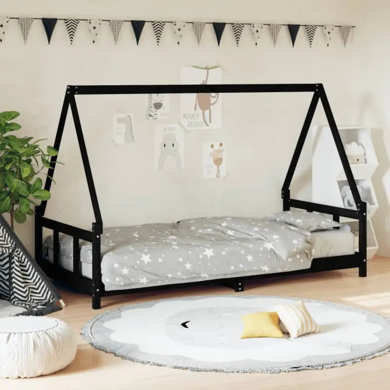 Kinderbed van massief grenenhout voor een plezierige slaapkamer - Zwart / 90 x 200 cm - Peuter- & kinderbedden