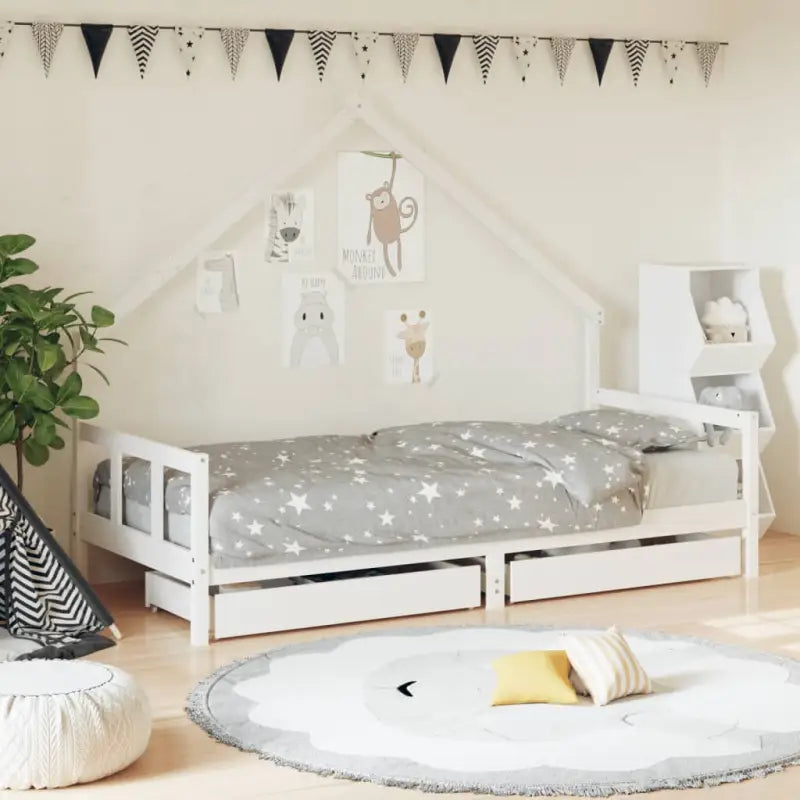 Kinderbed van massief grenenhout voor een vrolijke slaapkamer - Wit / 90 x 200 cm - Peuter- & kinderbedden