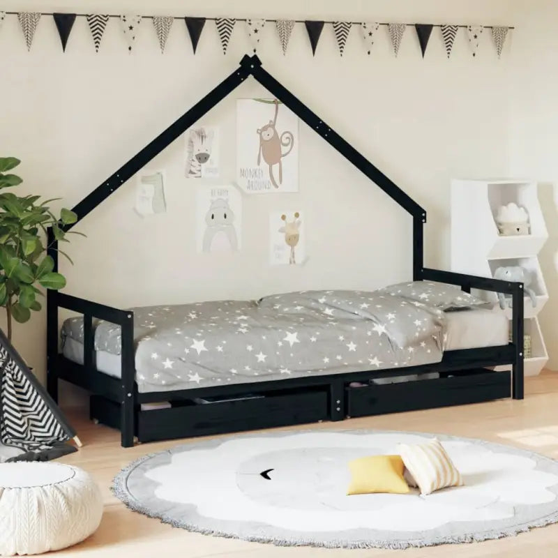 Kinderbed van massief grenenhout voor een vrolijke slaapkamer - Zwart / 80 x 200 cm - Peuter- & kinderbedden