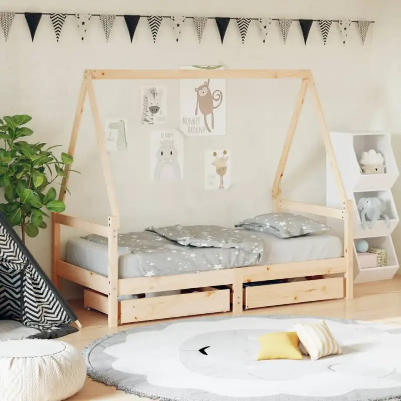 Kinderbed van massief grenenhout voor een vrolijke slaapplek - Naturel / 80 x 160 cm - Peuter- & kinderbedden