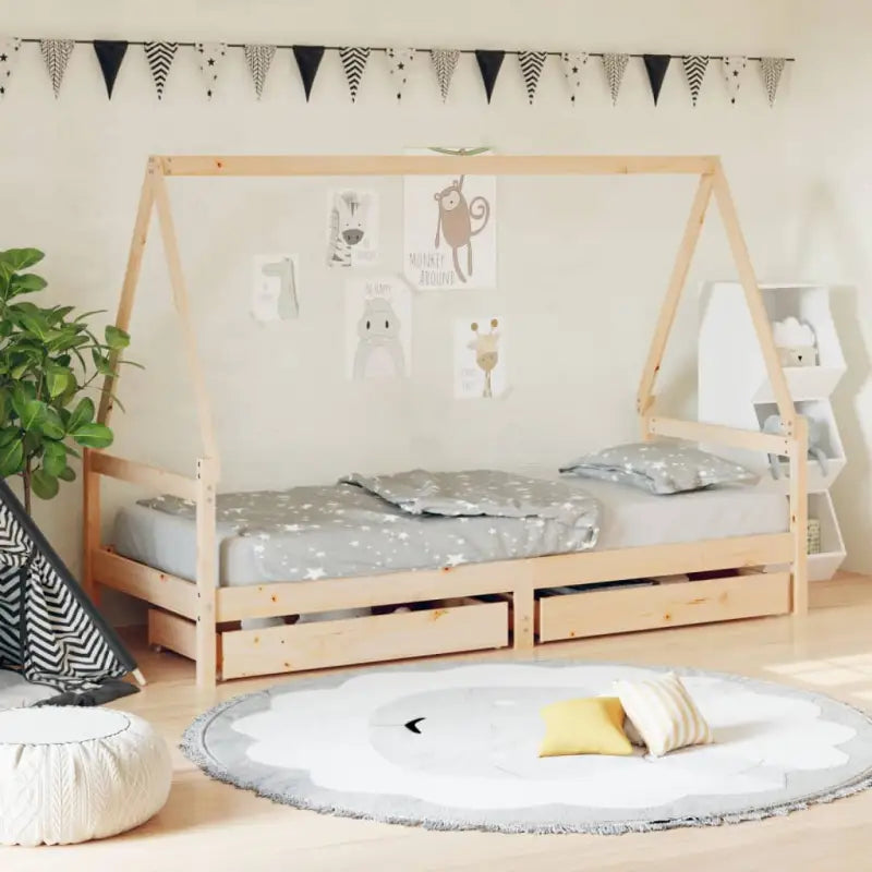 Kinderbed van massief grenenhout voor een vrolijke slaapplek - Naturel / 90 x 200 cm - Peuter- & kinderbedden