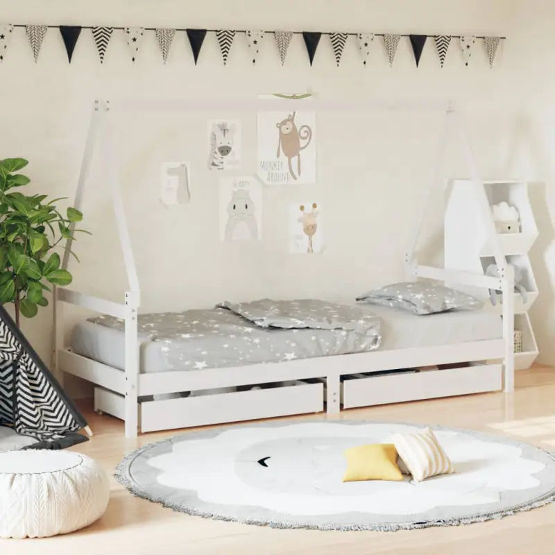 Kinderbed van massief grenenhout voor een vrolijke slaapplek - Wit / 90 x 200 cm - Peuter- & kinderbedden