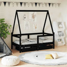 Kinderbed van massief grenenhout voor een vrolijke slaapplek - Zwart / 70 x 140 cm - Peuter- & kinderbedden