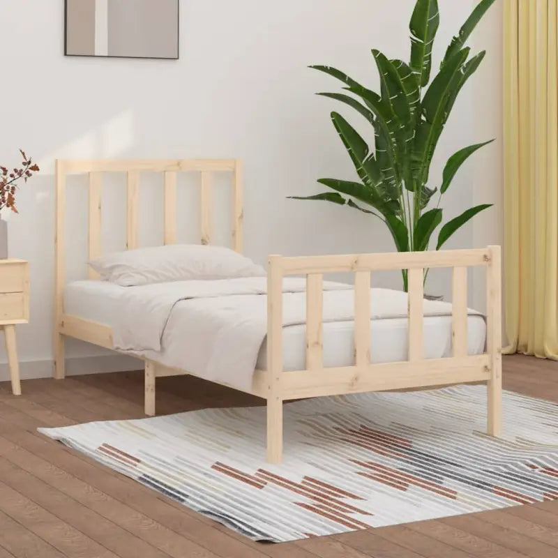 Klassiek bedframe met massief grenenhout en multiplex lattenbodem - Naturel / 90 x 190 cm - Bedden & bedframes