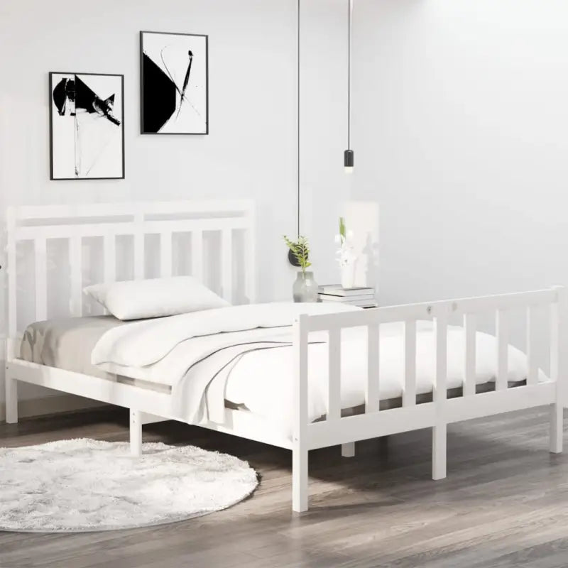 Klassiek bedframe met massief grenenhout en multiplex lattenbodem - Wit / 120 x 190 cm - Bedden & bedframes