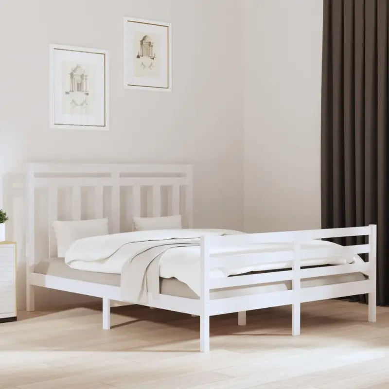 Klassiek bedframe met massief grenenhout en multiplex lattenbodem - Wit / 160 x 200 cm - Bedden & bedframes