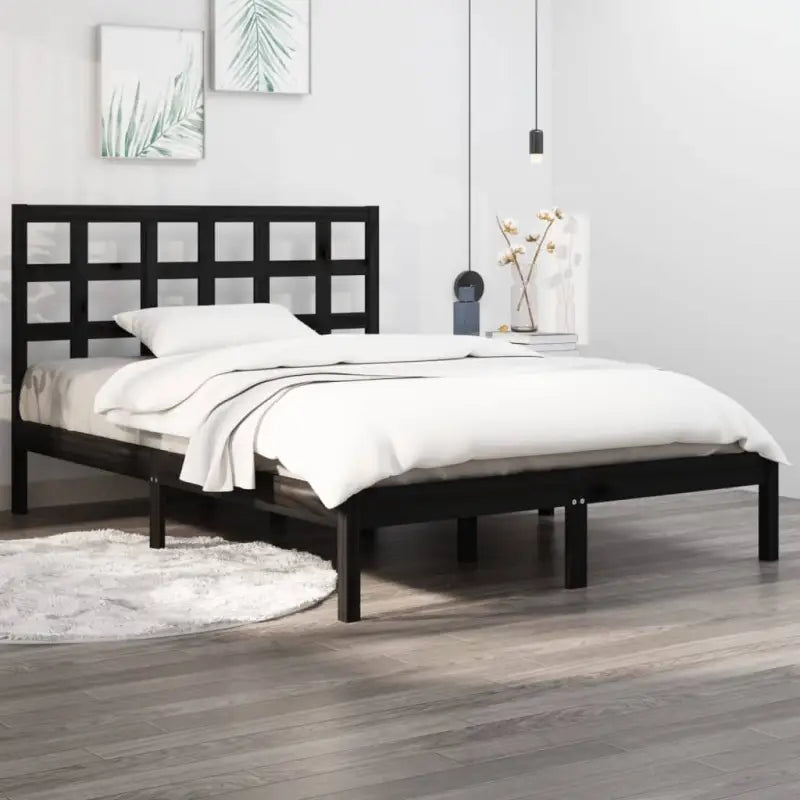Klassiek bedframe van massief grenenhout voor een tijdloze slaapkamer uitstraling - Zwart / 150 x 200 cm - Bedden &