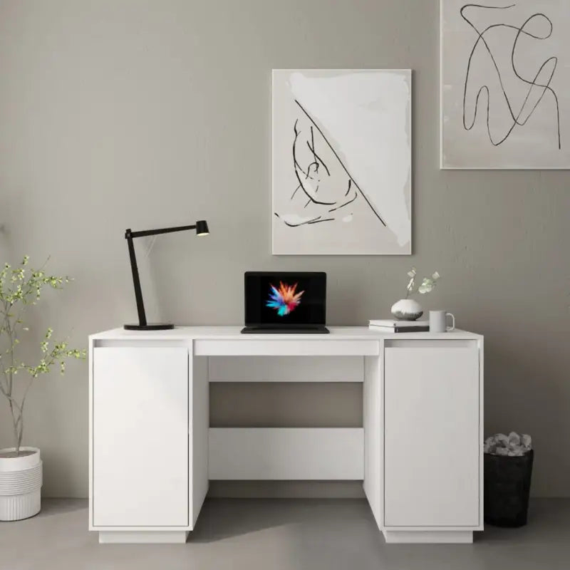 Klassiek bureau van massief Grenenhout voor thuis en kantoor - Wit - Bureaus