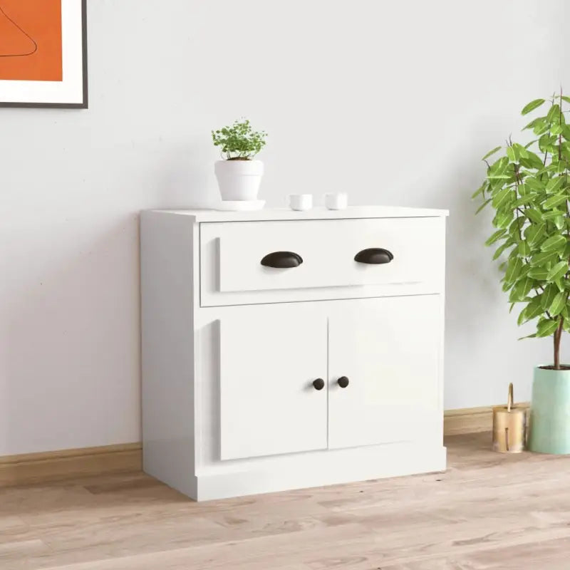 Klassiek dressoir in bewerkt hout met hoogglans wit afwerking - Dressoirs & buffetkasten