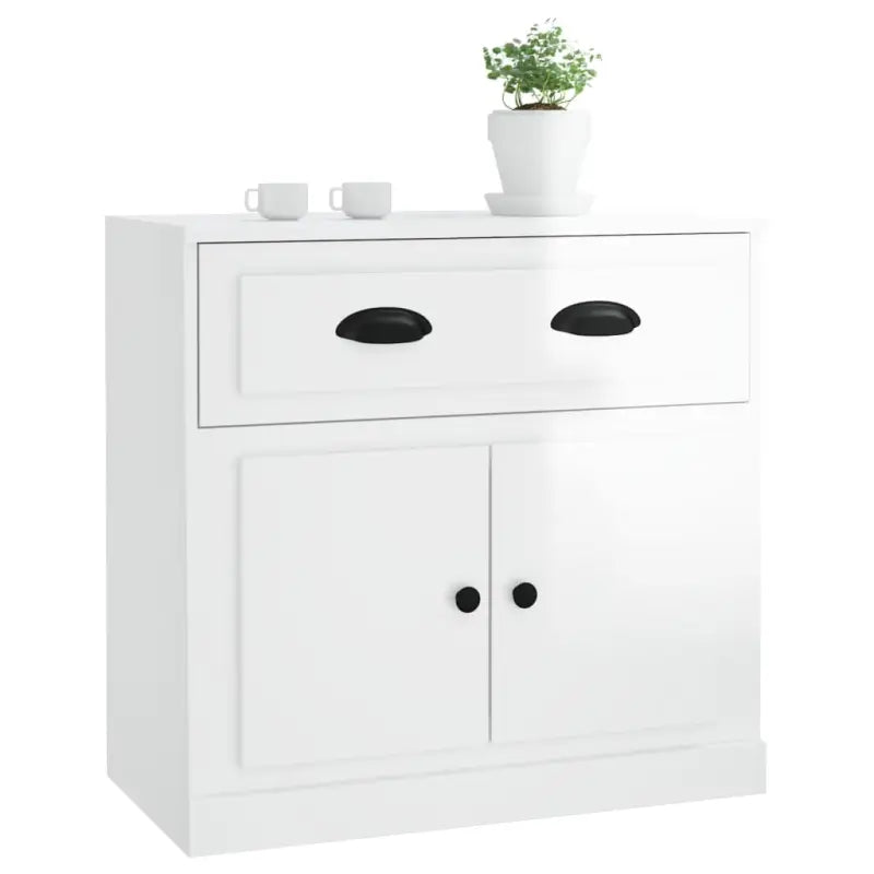 Klassiek dressoir in bewerkt hout met hoogglans wit afwerking - Dressoirs & buffetkasten