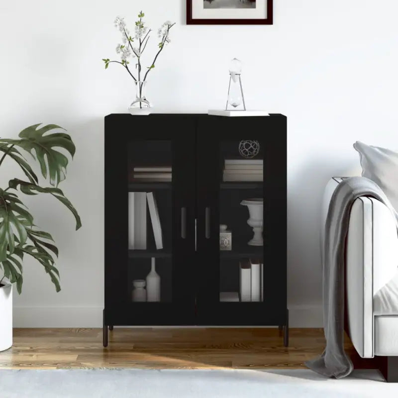 Klassiek dressoir met bewerkt hout en ijzeren poten in hoogglans wit - Zwart / 1 - Dressoirs & buffetkasten