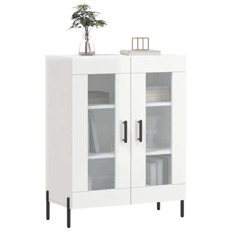 Klassiek dressoir met bewerkt hout en ijzeren poten in hoogglans wit - Dressoirs & buffetkasten