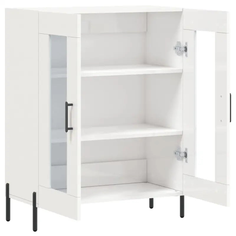 Klassiek dressoir met bewerkt hout en ijzeren poten in hoogglans wit - Dressoirs & buffetkasten