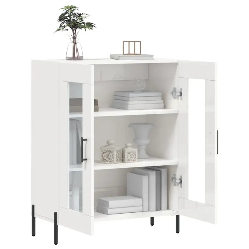 Klassiek dressoir met bewerkt hout en ijzeren poten in hoogglans wit - Dressoirs & buffetkasten
