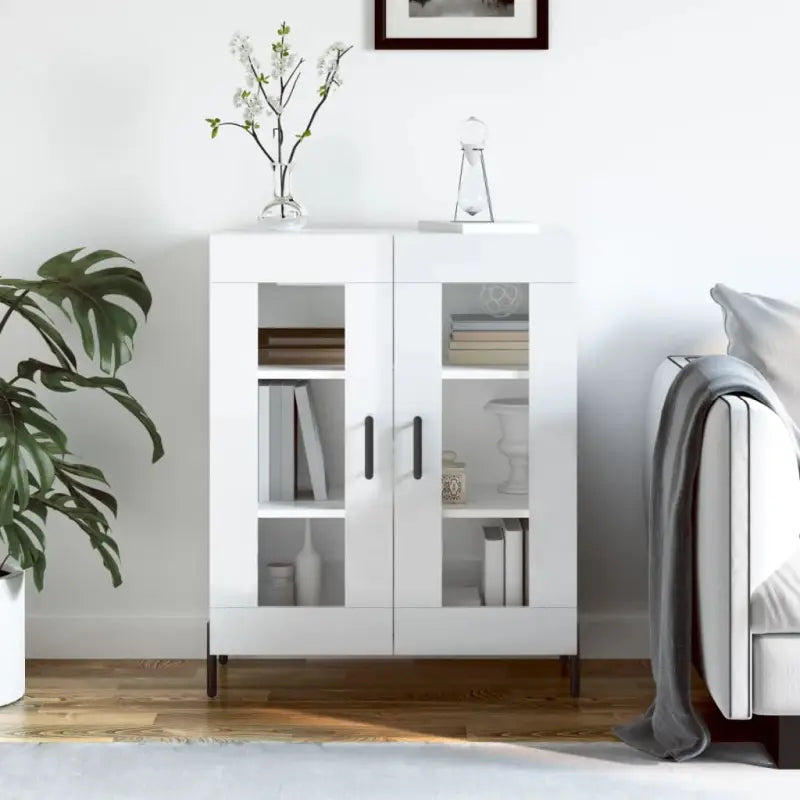 Klassiek dressoir met bewerkt hout en ijzeren poten in hoogglans wit - Hoogglans wit / 1 - Dressoirs & buffetkasten