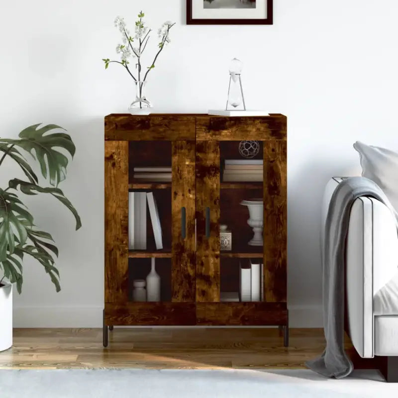 Klassiek dressoir met bewerkt hout en ijzeren poten in hoogglans wit - Gerookt eiken / 1 - Dressoirs & buffetkasten