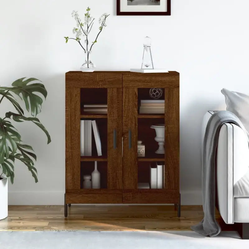Klassiek dressoir met bewerkt hout en ijzeren poten in hoogglans wit - Bruineiken / 1 - Dressoirs & buffetkasten