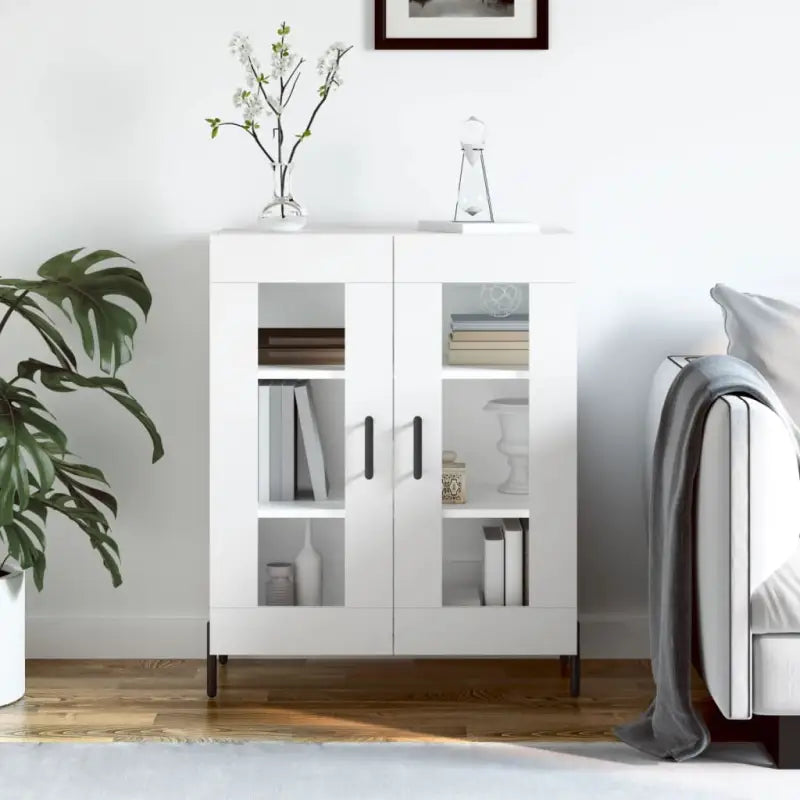 Klassiek dressoir met bewerkt hout en ijzeren poten in hoogglans wit - Wit / 1 - Dressoirs & buffetkasten