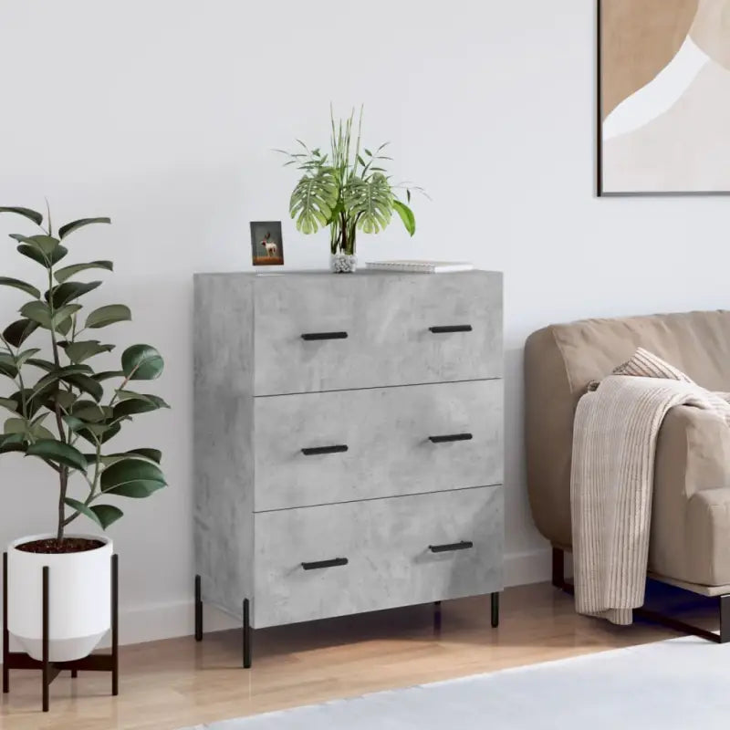Klassiek dressoir met bewerkt hout en metalen pootjes voor een tijdloze uitstraling - Betongrijs / 1 - Dressoirs &