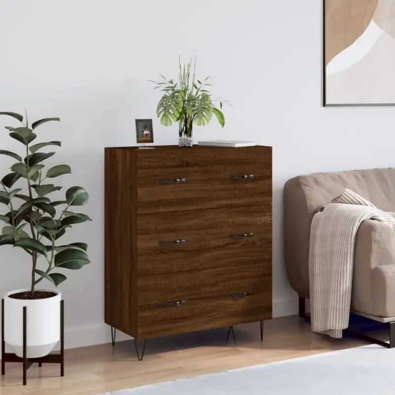 Klassiek dressoir met bewerkt hout en metalen pootjes - Bruineiken / 1 - Dressoirs & buffetkasten