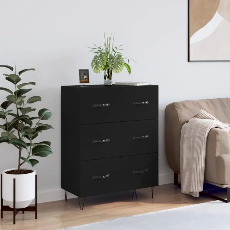 Klassiek dressoir met bewerkt hout en metalen pootjes - Zwart / 1 - Dressoirs & buffetkasten
