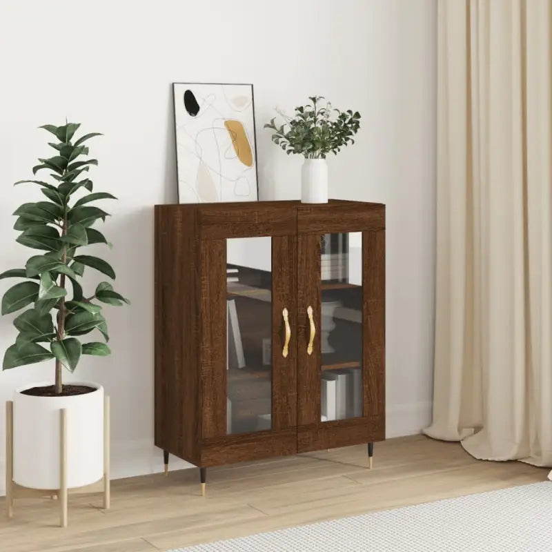 Klassiek Dressoir met Glas in Bewerkt Hout Grijs Sonoma Conducto - bruin eikenkleur / 1 - Dressoirs & buffetkasten