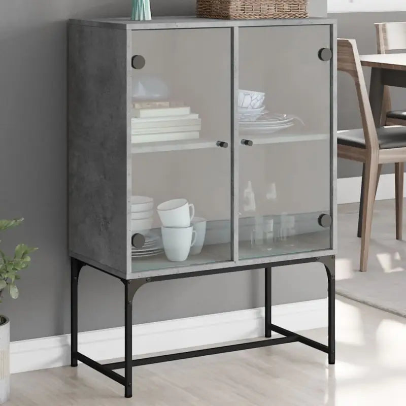 Klassiek dressoir met glazen deuren van duurzaam bewerkte hout - Betongrijs / 1 - Dressoirs & buffetkasten