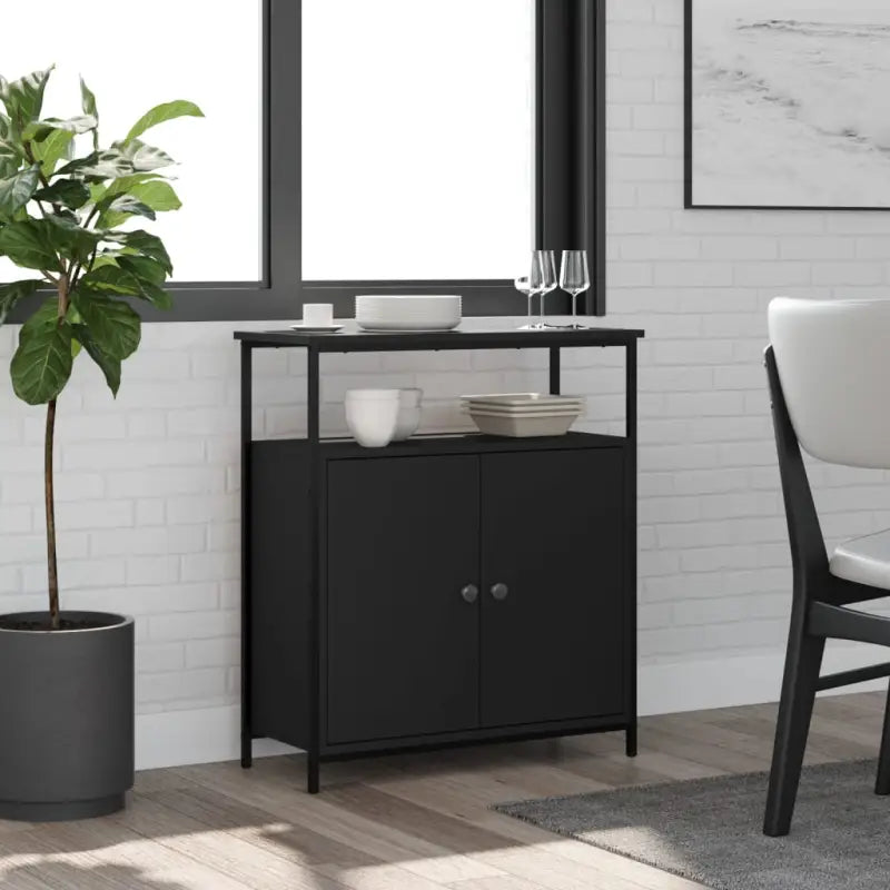 Klassiek dressoir van bewerkt hout met stevig blad en verstelbare poten - Zwart / 1 - Dressoirs & buffetkasten