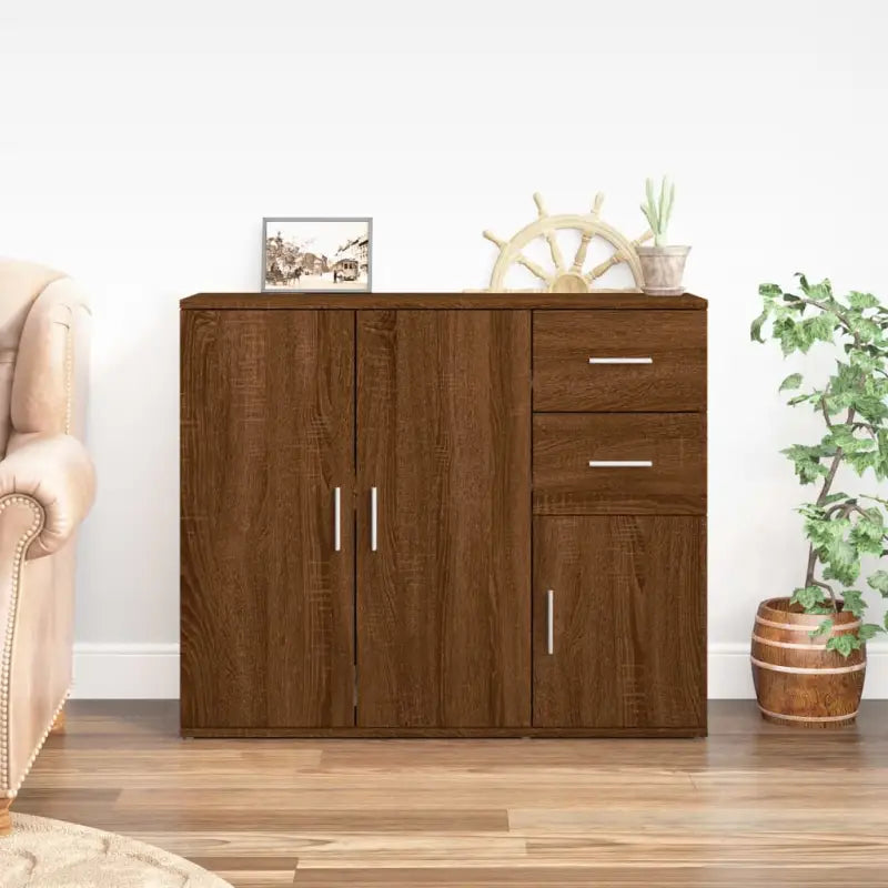 Klassiek dressoir van hoogwaardig bewerkt hout voor een tijdloze uitstraling - bruin eikenkleur / 1 - Dressoirs &
