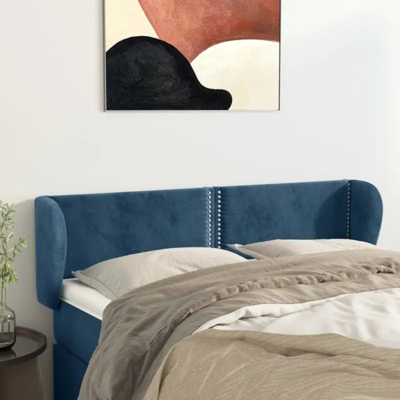 Klassiek fluweel hoofdbord met trendy ontwerp inclusief levering bevat - Donkerblauw / 147 x 23 x 78/88 cm / 1