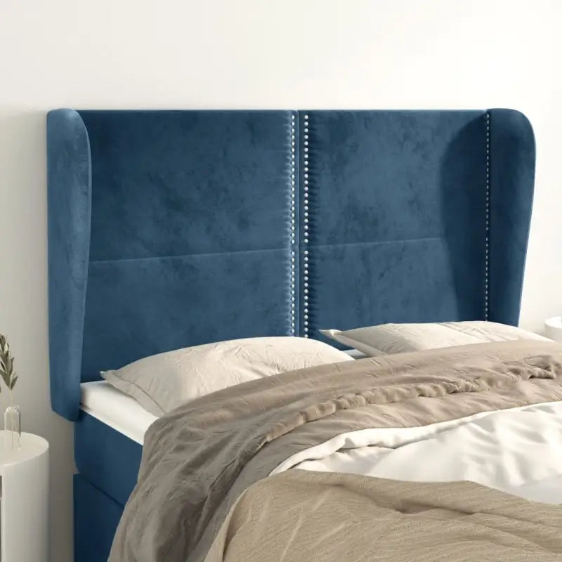 Klassiek fluweel hoofdbord met trendy ontwerp inclusief levering bevat - Donkerblauw / 147 x 23 x 118/128 cm / 1