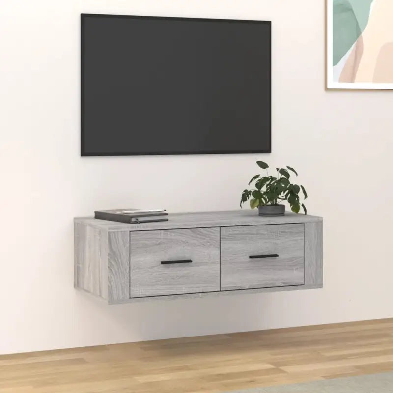 Klassiek Hangend Tv-Meubel van Behandeld Hout voor Gemakkelijk Schoonmaken - Grijs sonoma / 1 - Tv-meubels