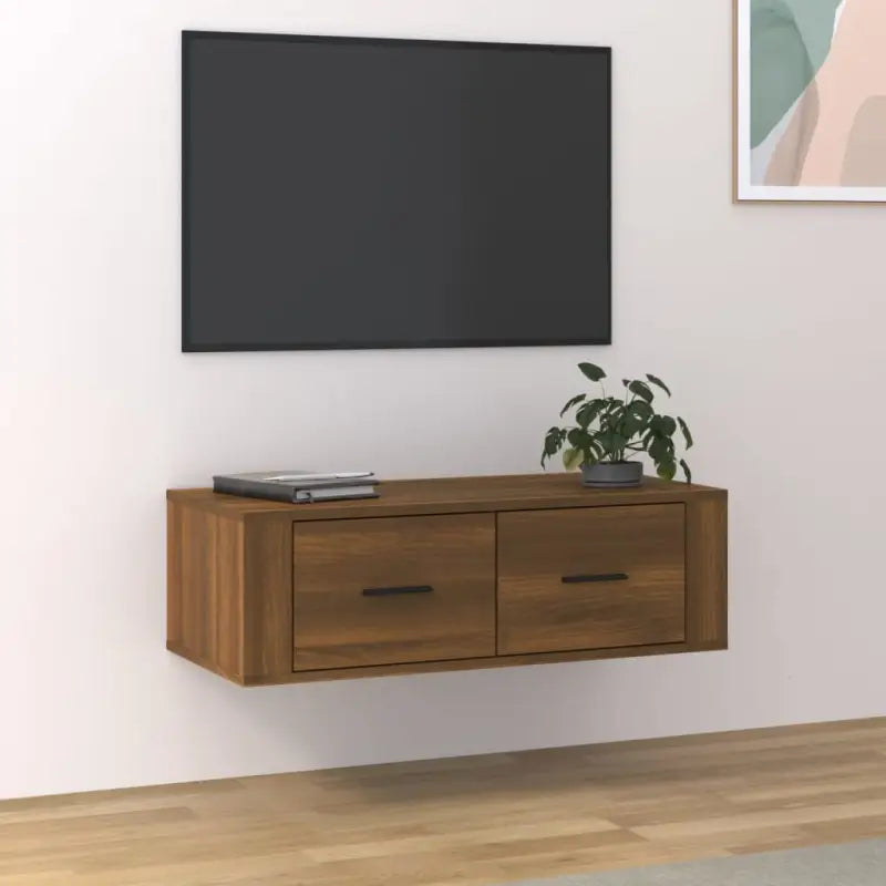 Klassiek Hangend Tv-Meubel van Behandeld Hout voor Gemakkelijk Schoonmaken - bruin eikenkleur / 1 - Tv-meubels