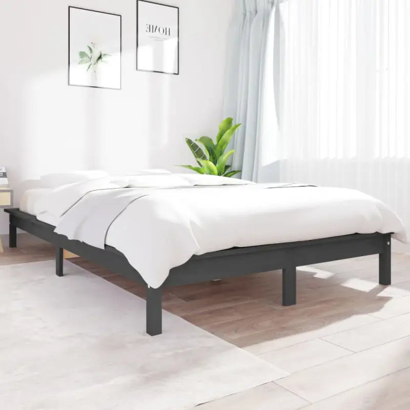 Klassiek houten bed met massief grenenhout voor een moderne slaapkamer - Grijs / 120 x 200 cm - Bedden & bedframes