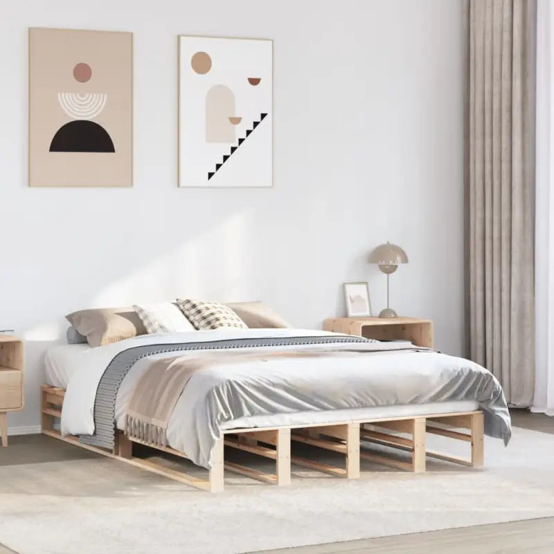 Klassiek houten bed met massief grenenhout voor een moderne slaapkamer - Naturel / 150 x 200 cm - Bedden & bedframes