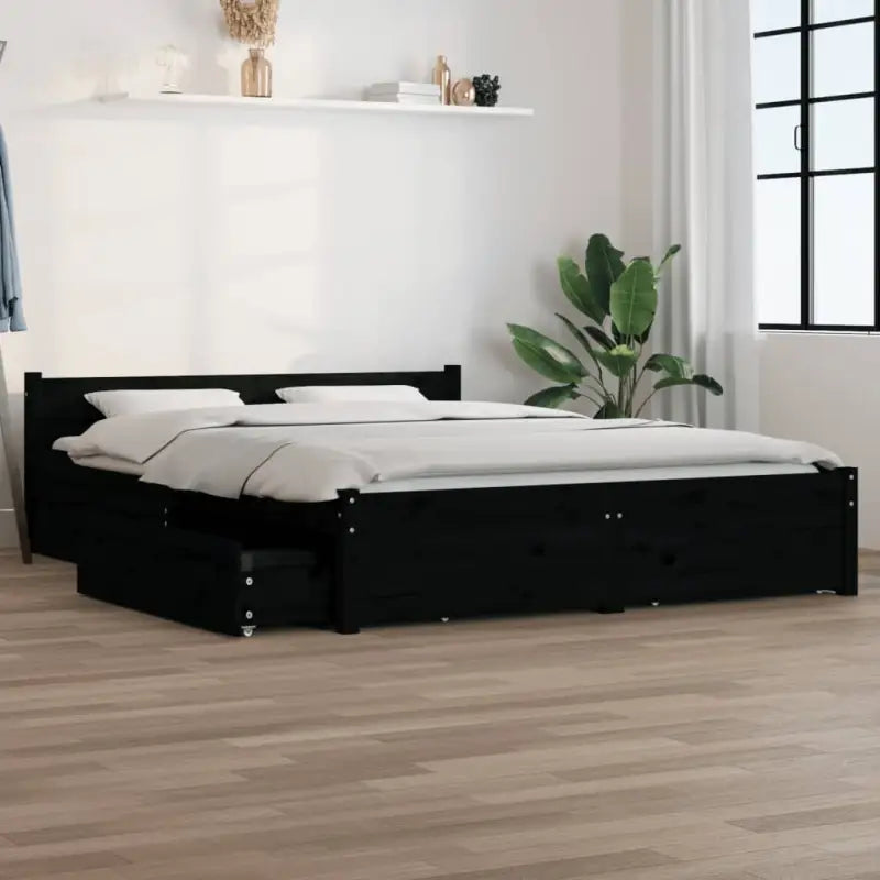Klassiek houten bed van massief grenenhout met levering bevat - Zwart / 150 x 200 cm - Bedden & bedframes