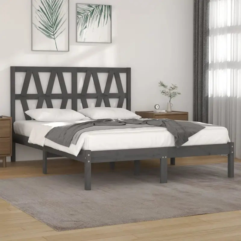 Klassiek houten bedframe van massief grenenhout met levering bevat - Grijs / 200 x 200 cm - Bedden & bedframes
