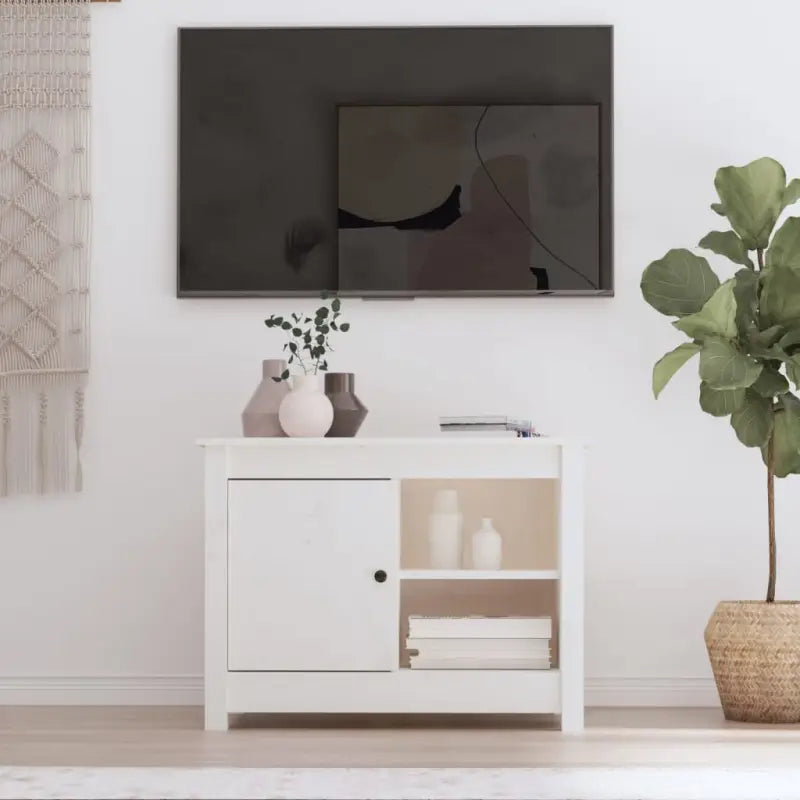 Klassiek houten tv-meubel van massief grenenhout voor in je woonkamer - Wit / 1 - Tv-meubels