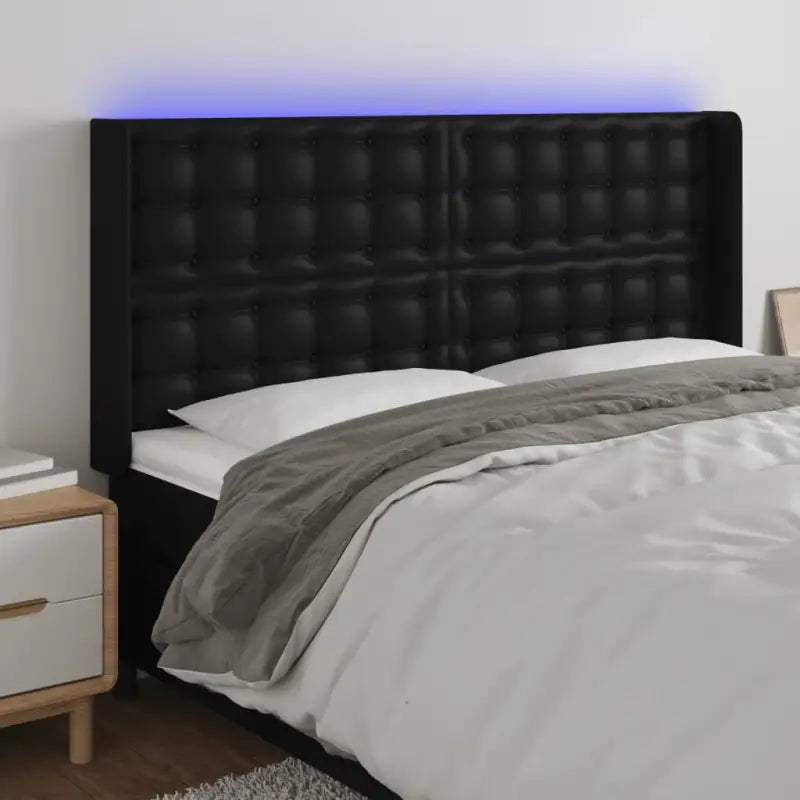 Klassiek LED Hoofdbord 147x16x118 met Kunstleer voor Slaapkamer - Zwart / 147 x 16 x 118/128 cm / 1 - Hoofdborden