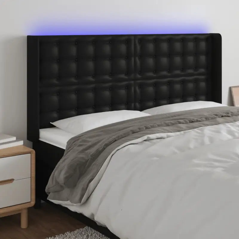 Klassiek LED Hoofdbord 147x16x118 met Kunstleer voor Slaapkamer - Zwart / 163 x 16 x 118/128 cm / 1 - Hoofdborden