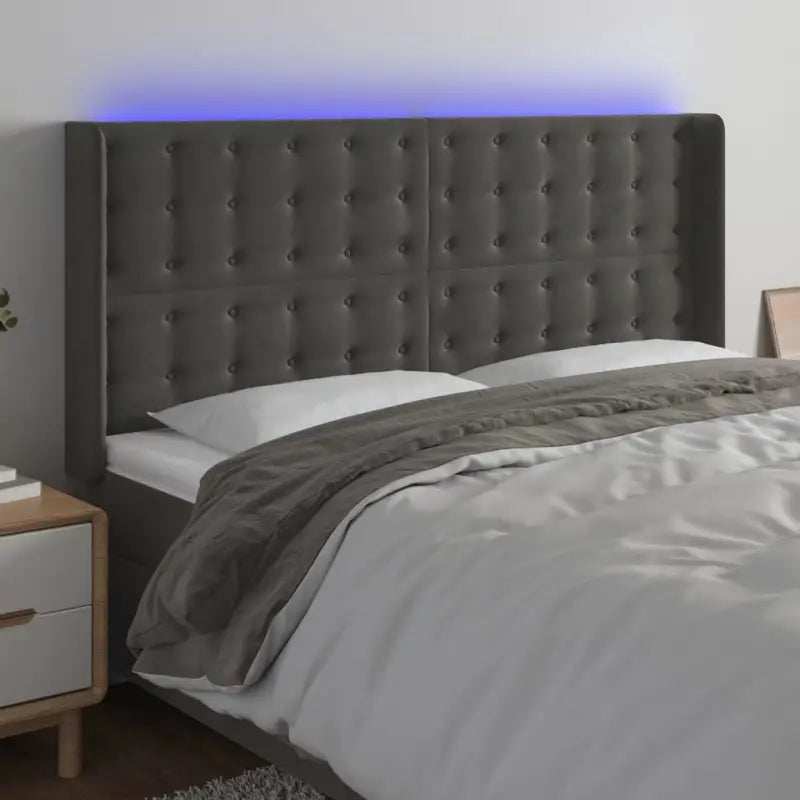 Klassiek LED Hoofdbord voor een Modern Slaapkamergevoel - Donkergrijs / 203 x 16 x 118/128 cm / 1 - Hoofdborden