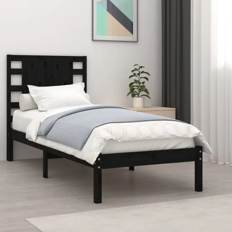 Klassiek massief grenenhouten bedframe met aanvullende ondersteuning - Zwart / 75 x 190 cm - Bedden & bedframes