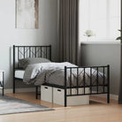 Klassiek metaal bedframe met metalen latten en extra opbergruimte - Zwart / 75 x 190 cm / met hoofdbord & voetbord