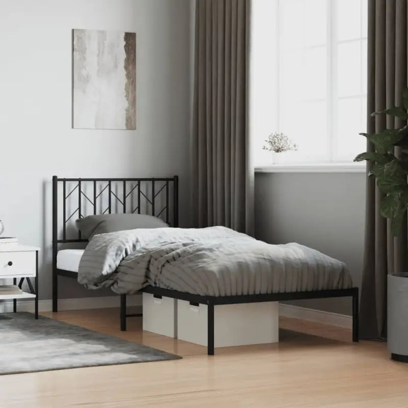 Klassiek metaal bedframe met metalen latten en extra opbergruimte - Zwart / 90 x 200 cm / met hoofdbord - Bedden &