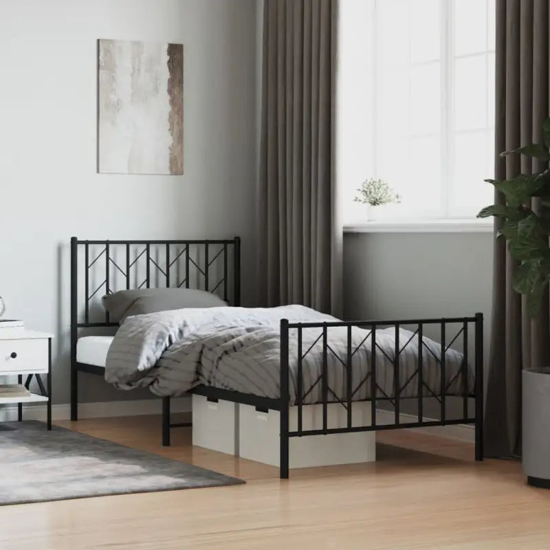 Klassiek metaal bedframe met metalen latten en extra opbergruimte - Zwart / 90 x 200 cm / met hoofdbord & voetbord