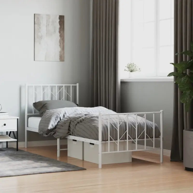 Klassiek metaal bedframe met metalen latten en extra opbergruimte - Wit / 80 x 200 cm / met hoofdbord & voetbord