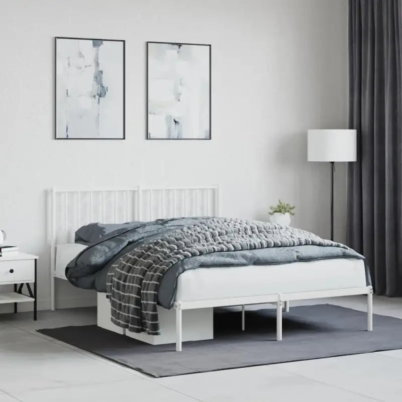 Klassiek metaal bedframe met metalen latten en extra opbergruimte - Wit / 140 x 200 cm / met hoofdbord - Bedden &