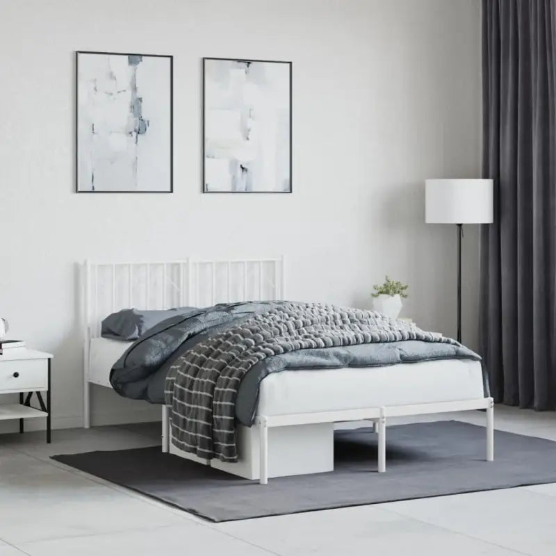 Klassiek metaal bedframe met metalen latten en extra opbergruimte - Wit / 120 x 190 cm / met hoofdbord - Bedden &
